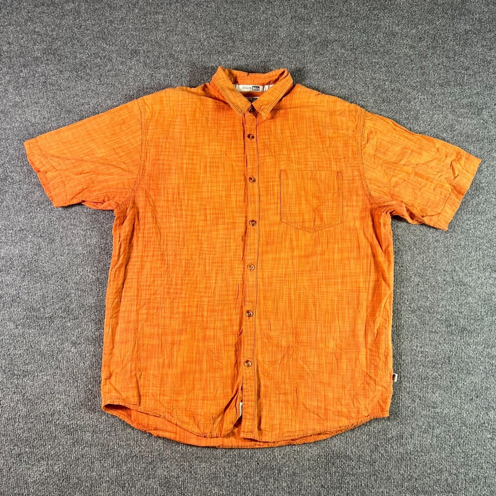 REI Shirt Men's Medium Orange Button Front Short Sleeve Hiking Outdoor Gorpcore